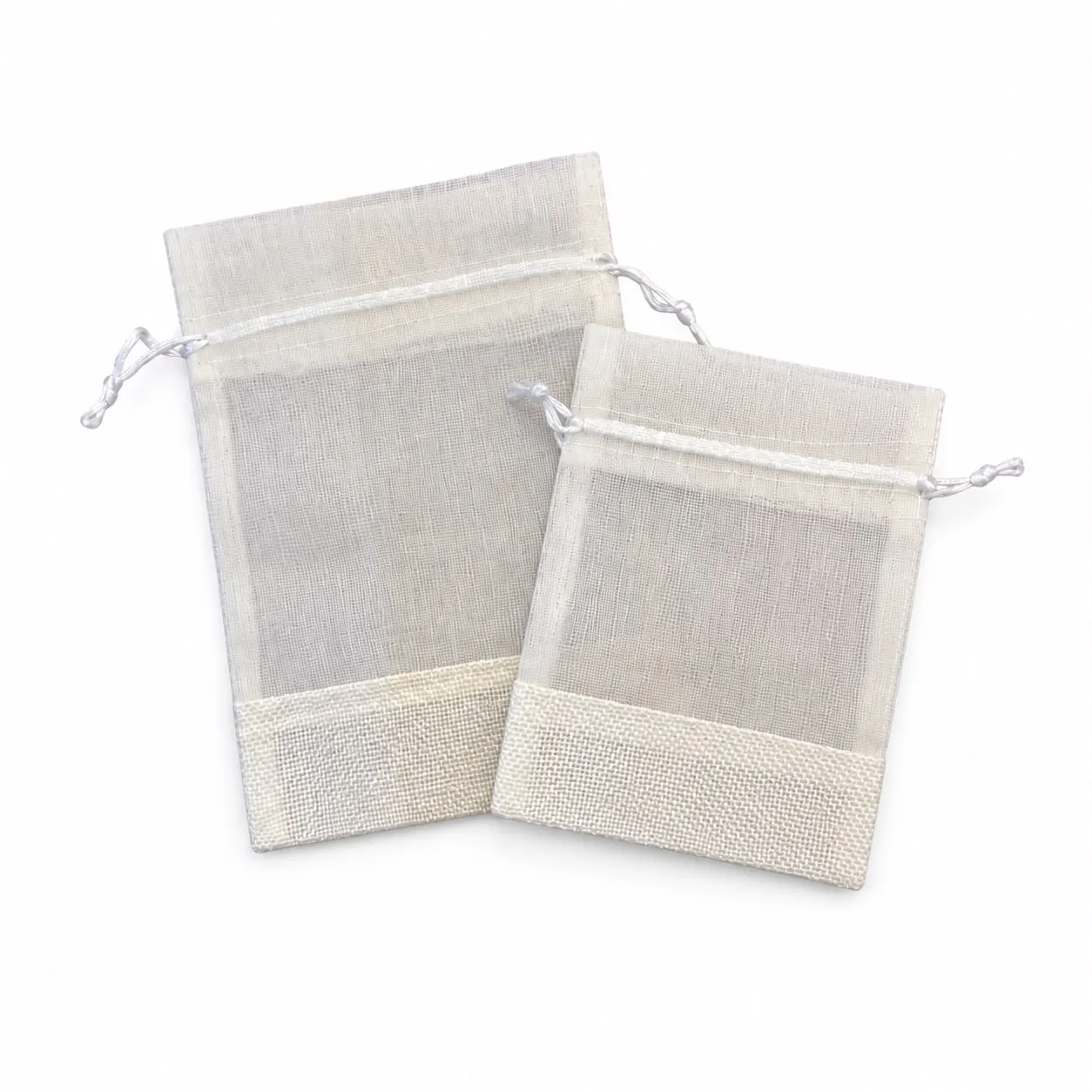 Beige Canvas Bags with Organza