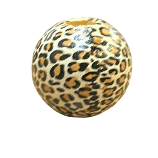 Round Wooden Beads with Animal Print Design