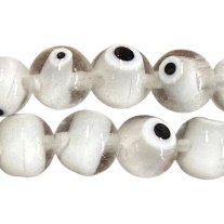 Round Glass Eye Bead - White, 6mm