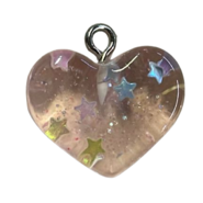 Acrylic Heart Pendant  with sparkles and stars