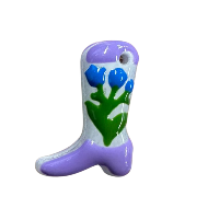 Glass Charm HY-12 Cow boy boot with Blue flowers