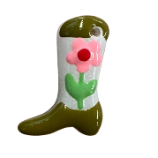 Glass Charm HY-12 Cow boy boot with Pink flowers