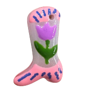 Glass Charm HY-12 Cow boy boot with Purple Flower