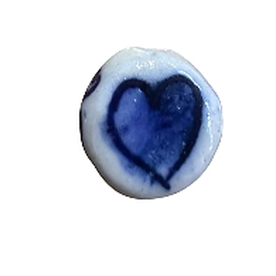 Ceramic Round Flat Bead with Heart Design