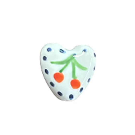 Ceramic Heart Bead with Cherry design