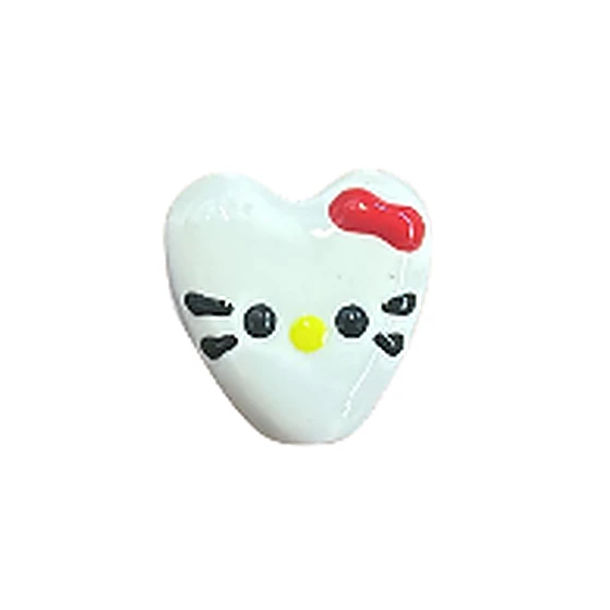 Ceramic heart Bead with Hello Kitty Design