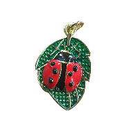 Lady Bug on leaf Pendant gold (brass)