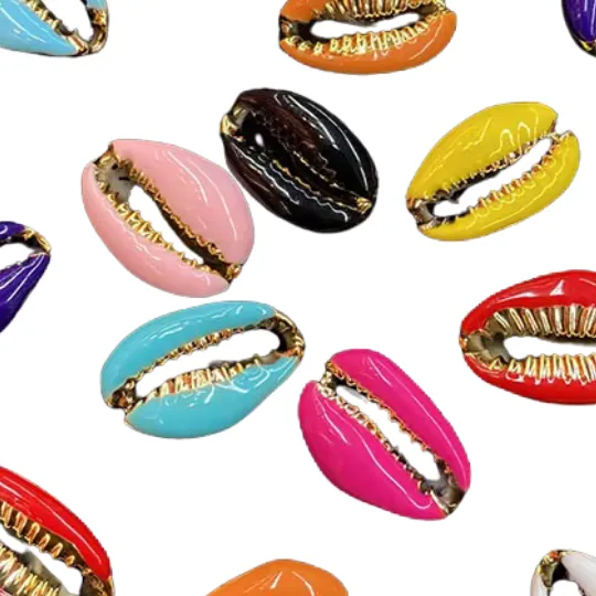 Gold Cowrie Beads with Color